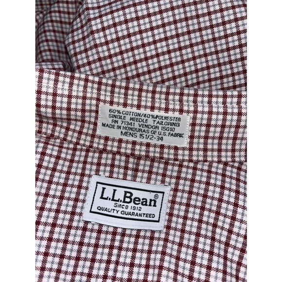 LL Bean Mens Button Up Size 15 1/2 Red Plaid Button Up Long Sleeve Shirt Thick - Picture 5 of 11